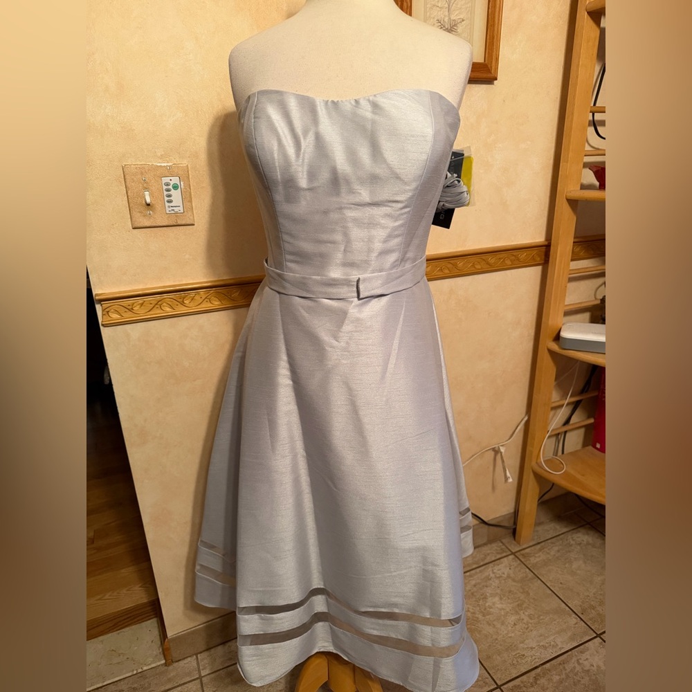 ALFRED SUNG Strapless Silver A-Line Cocktail Dress size 12
